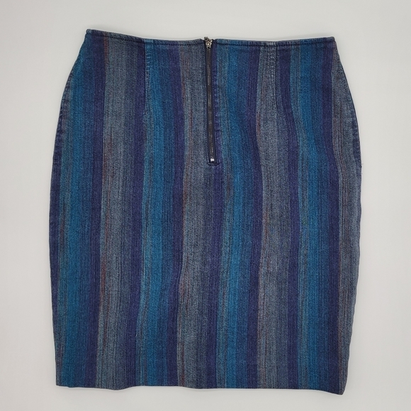 Etcetera Denim Blue Strip Retro Skirt Knee Length - Picture 2 of 15